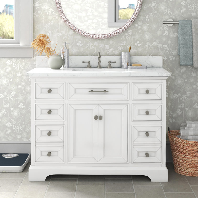 Three Posts™ Currahee 42'' Freestanding Single Bathroom Vanity with Engineered Stone Vanity Top